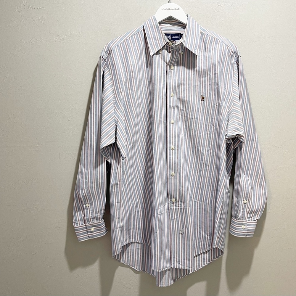 RALPH LAUREN BLUE LABEL Men’s Multi Stripe Oxford Dress Shirt Full Color Pony 16